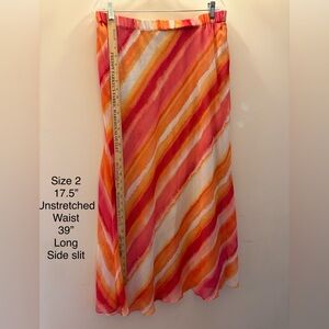 Chico’s Orange Red White Diagonal Stripe Maxi Skirt Sz 2 Large